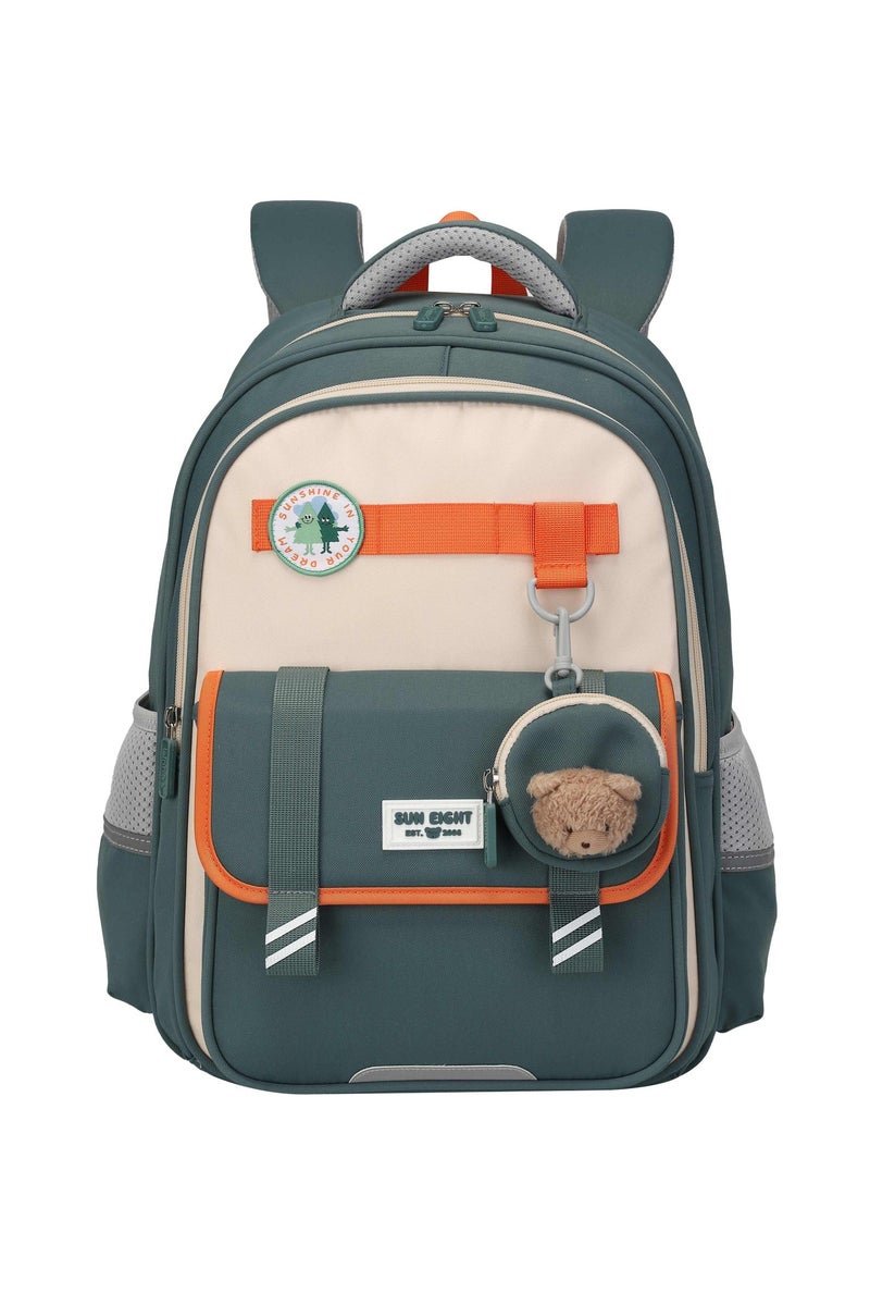 SUN EIGHT Premium 16.5-inch Light Weight School Backpack Water Resistant Polyester Kid’s Daypack for Boys, SE22222, Green Orange - Image 3